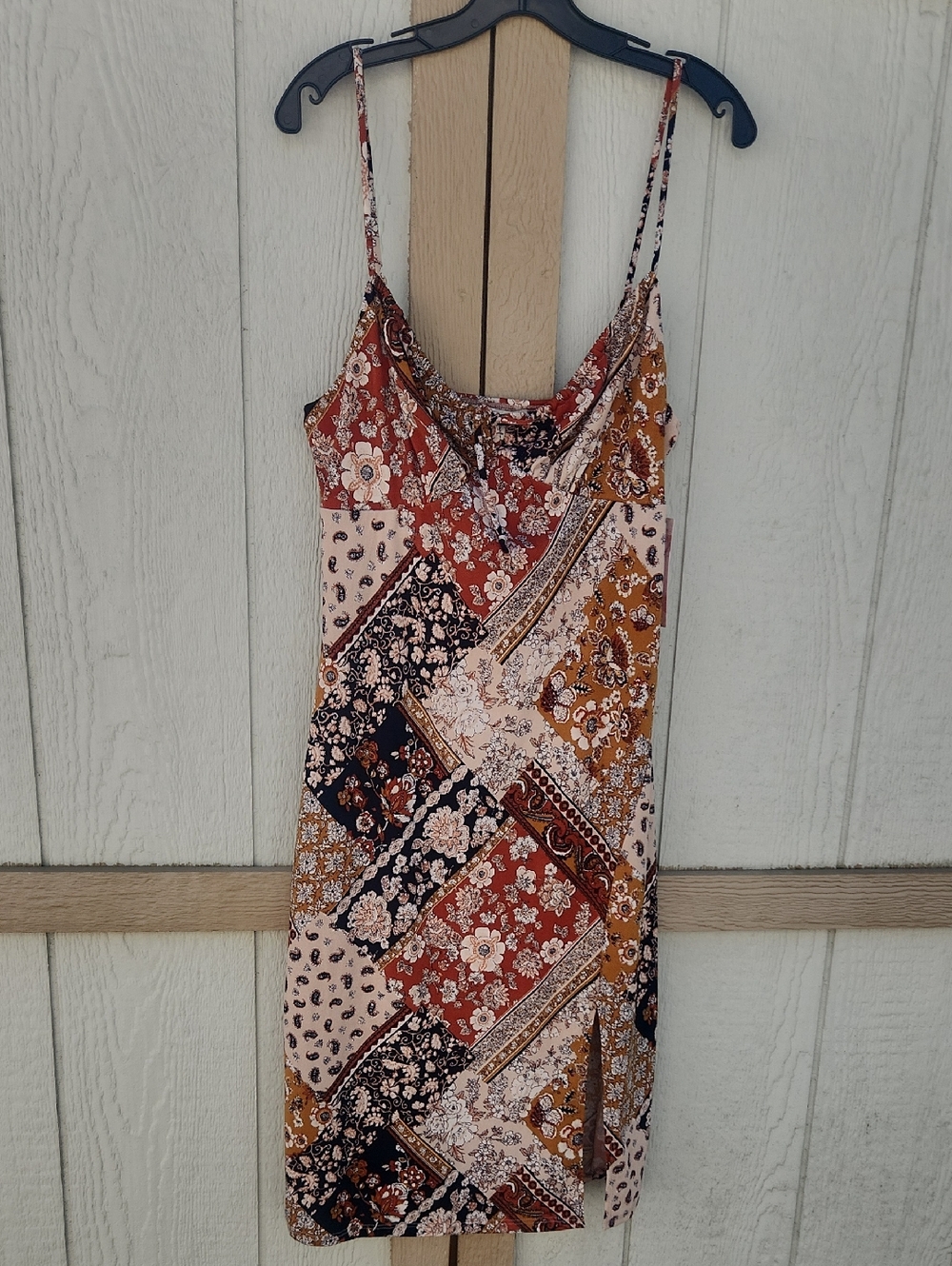 Patchwork Milk Maid Boho Slip Dress Vintage Y2k Midi Dress Slit Festival XLarge